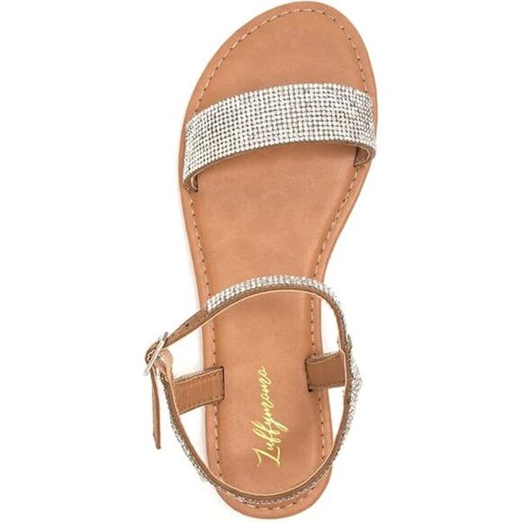 Luffymomo Rhinestone Women's Ankle Strap Sandals Flats Elastic Comfort SZ 8 - Picture 5 of 6